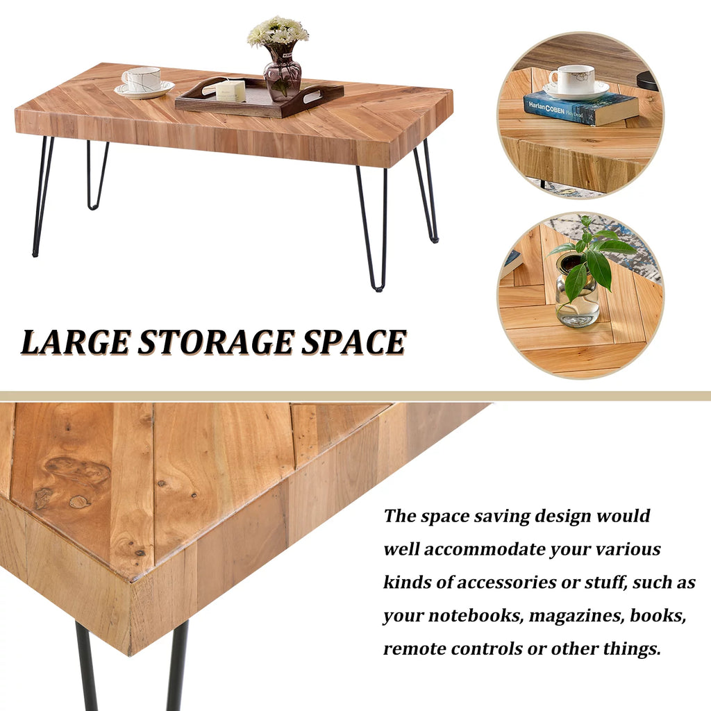 Modern Coffee Table with Chevron Pattern and Metal Hairpin Legs R307