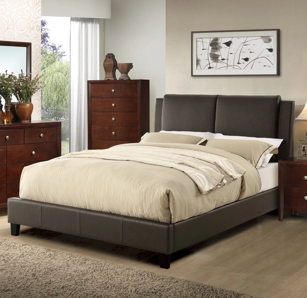 Brown Faux Leather Full Size Upholstered Platform Bed O34885