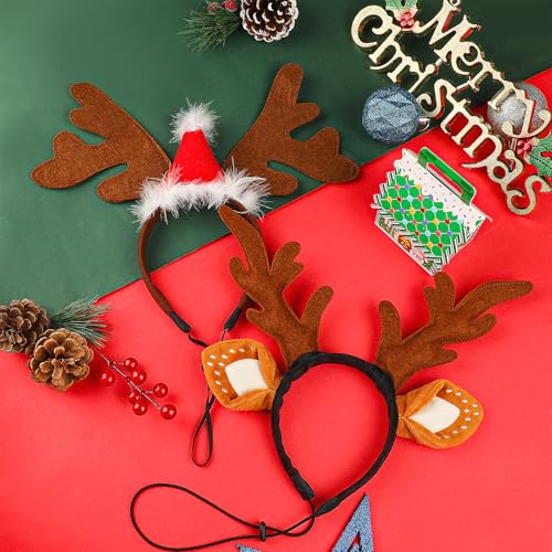 Dog Elk Reindeer Antler Headband with Santa Hat A483