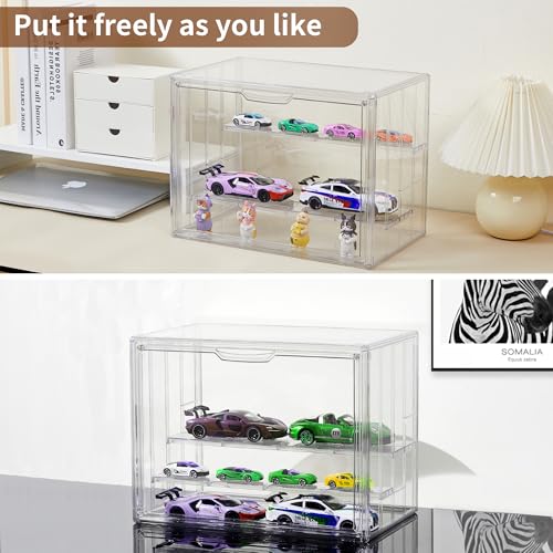 Acrylic 3 Layer Adjustable Display Case with Magnetic Door 2Pack R585