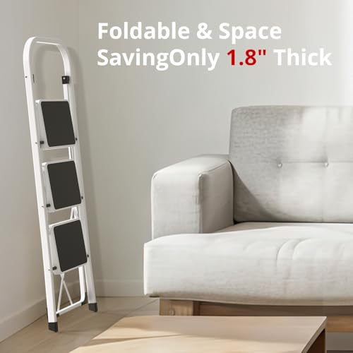 Folding Step Stool with Anti-Slip Pedal, 330 lbs Capacity, White V273447