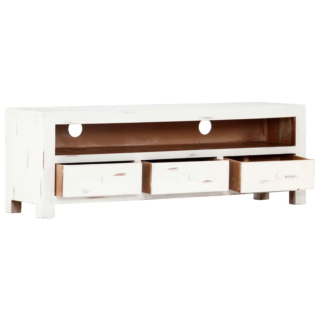 White Solid Acacia Wood TV Cabinet W669