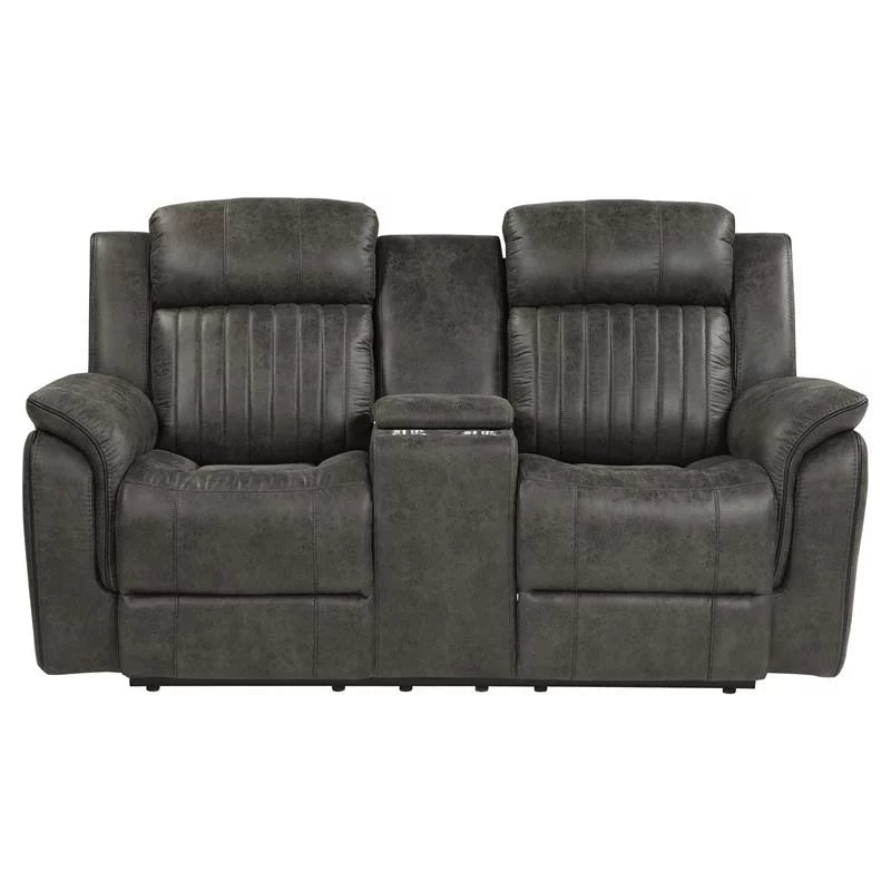 Gray Microfiber Double Reclining Loveseat I8313