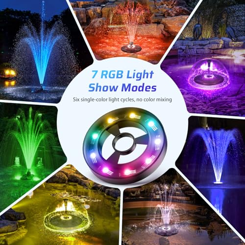 40W 660GPH Floating Pond Fountain with LED Lights and 3 Modes Spray H1601
