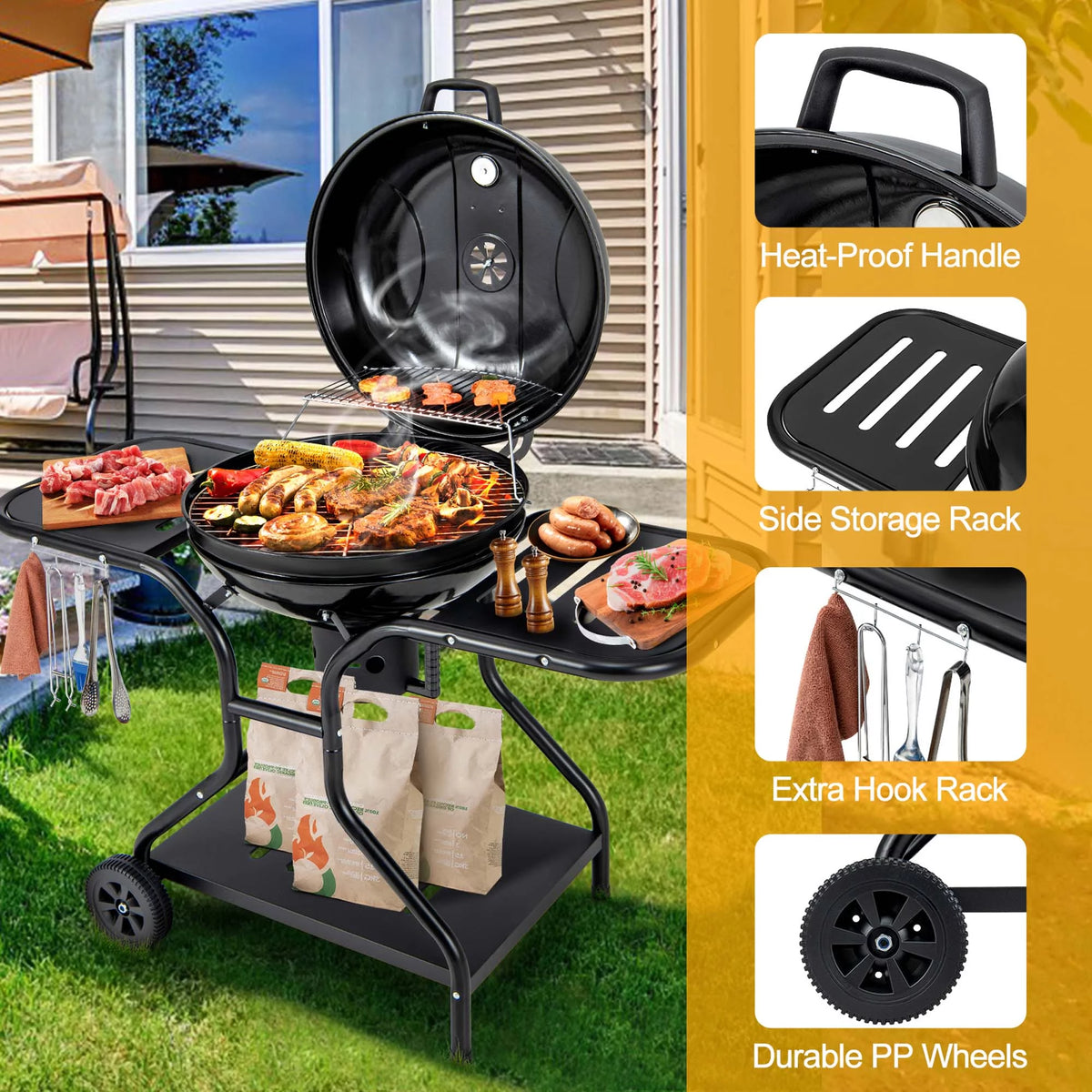 22 inch Charcoal BBQ Grill with Thermometer B540