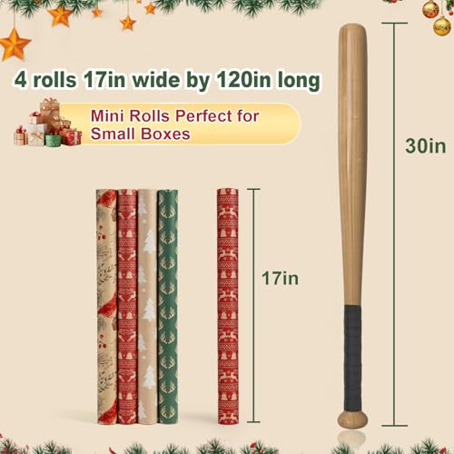 Brown Kraft Christmas Wrapping Paper, 4 Rolls N484