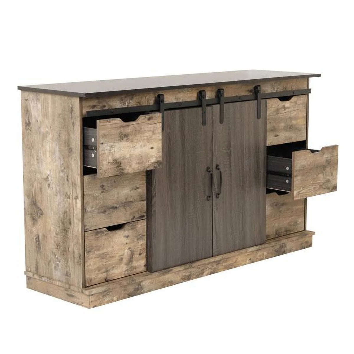 Six Drawer Storage Cabinet with Two Sliding Doors H342