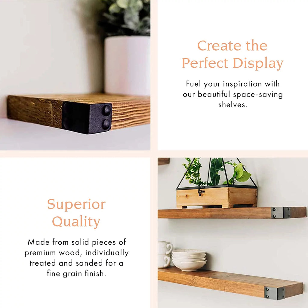 Wall Mounted Wooden Floating Shelves, Light Walnut 12", 24" & 36" Set U171660