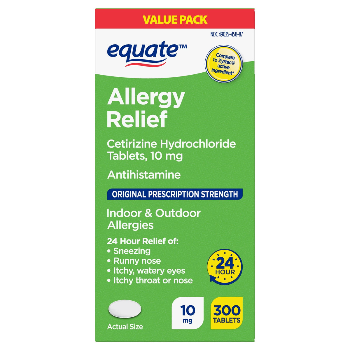 24 Hour Allergy Cetirizine Hydrochloride Tablets 10 mg 45 Count R7870