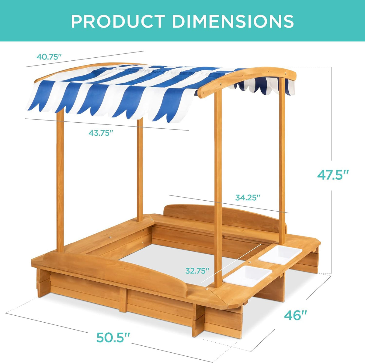 Kids Wooden Sandbox with 2 Bench Seats and Canopy A382