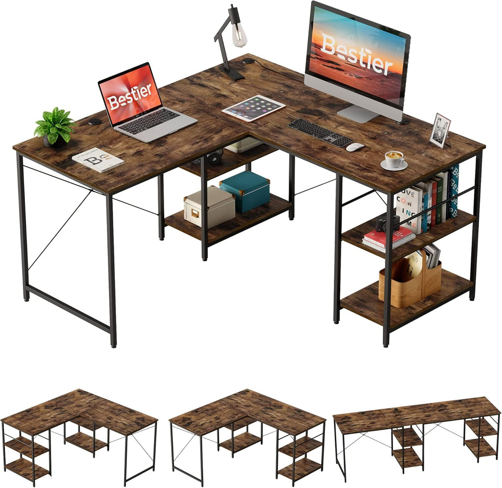 L Shaped Gaming Desk with Shelves 95.2 Inch Reversible Corner Computer Desk Y640