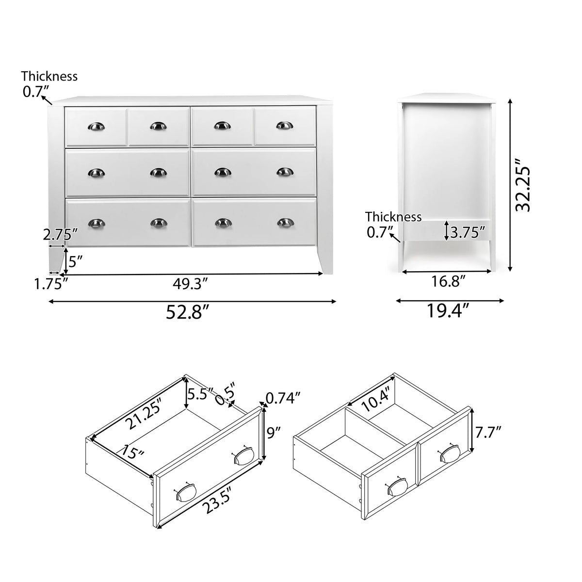 White 6 Drawer Faux Wood Double Dresser H89211