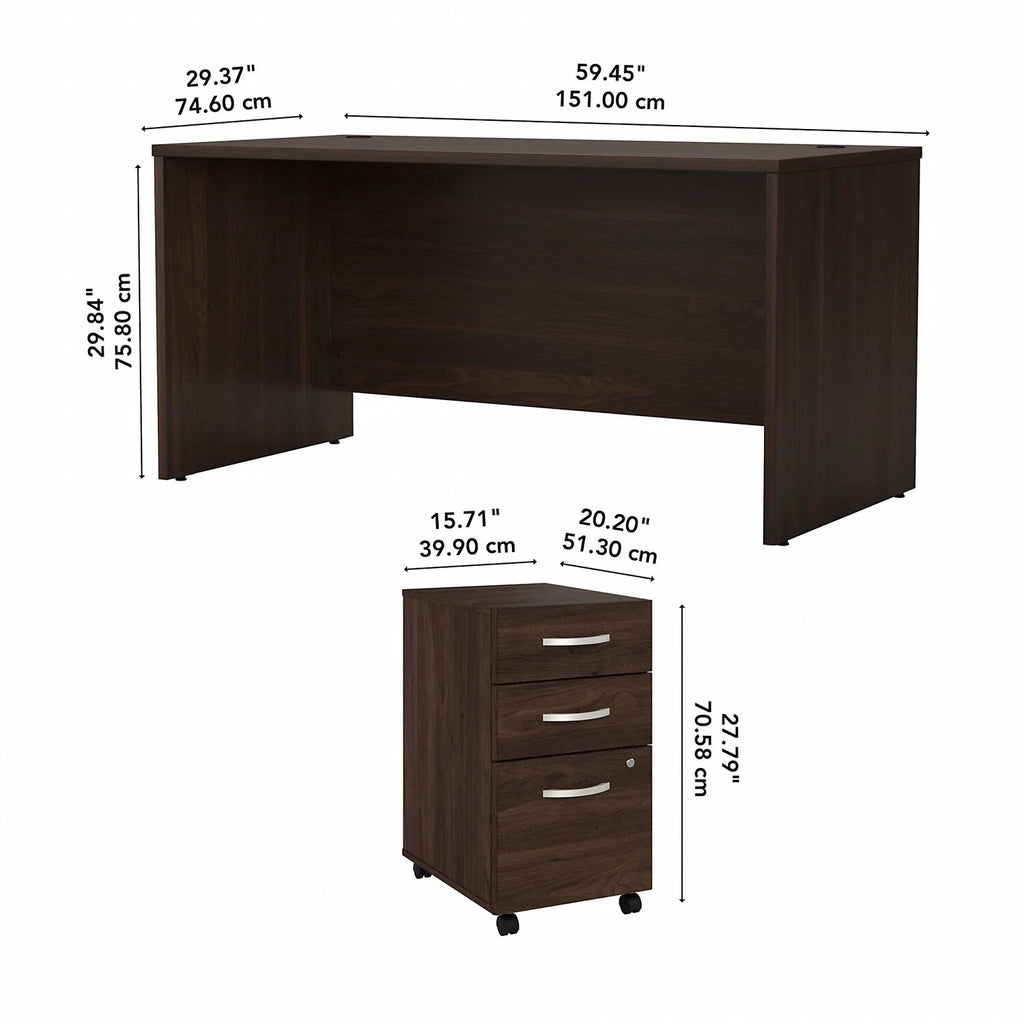 Black Walnut Engineered Wood Office Desk with Drawers M415689