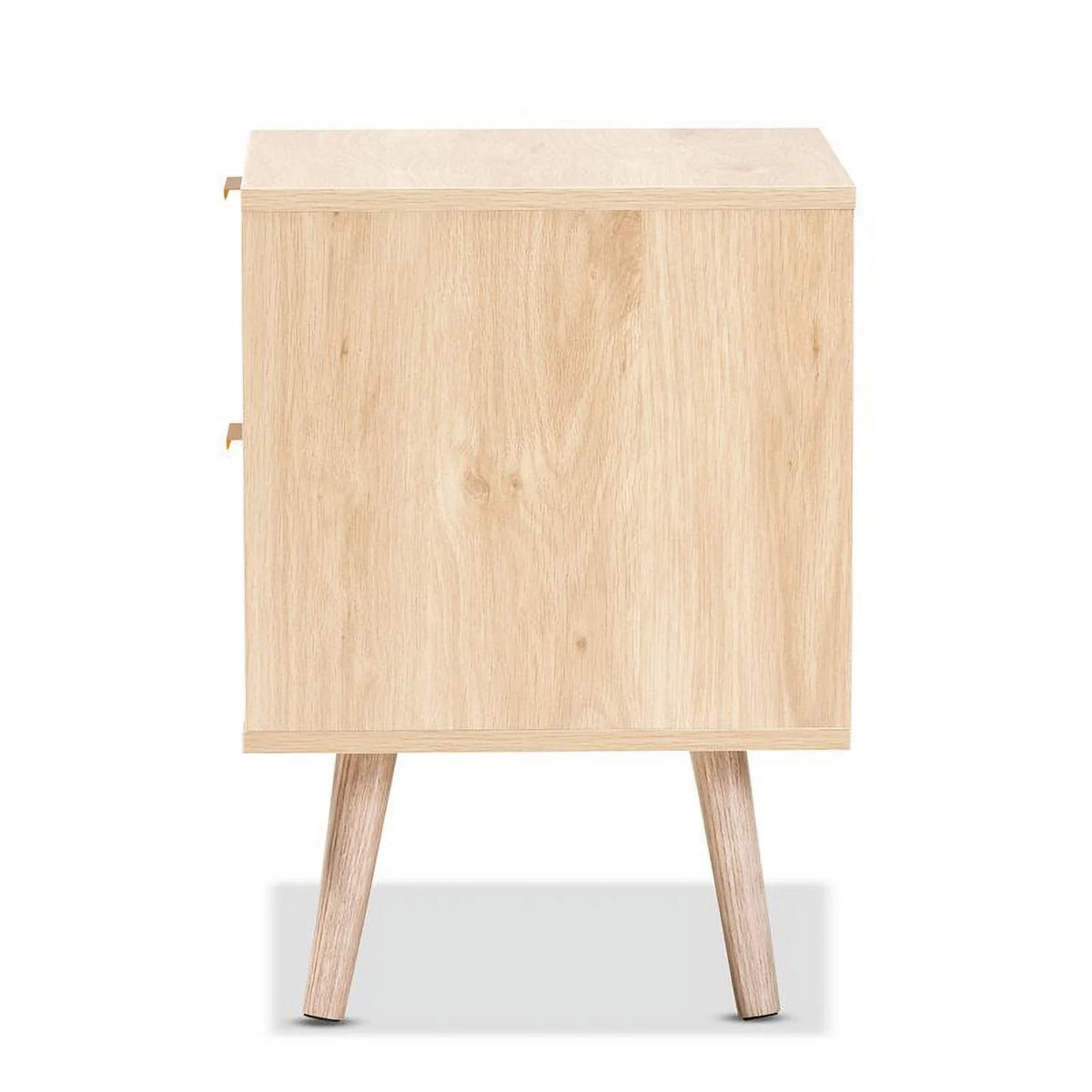 Light Oak Brown Wood and Rattan 2-Drawer Nightstand B6947