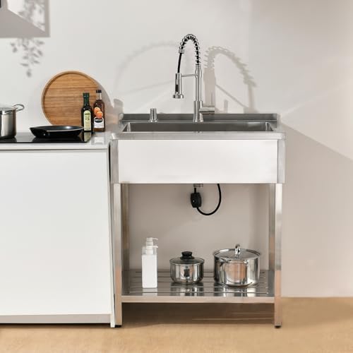 Stainless Steel Freestanding Utility Sink with Faucet N679328