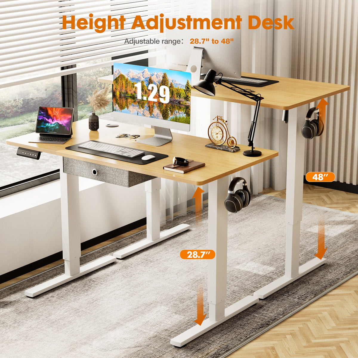 Electric Height Adjustable Standing Desk with Drawer V33811