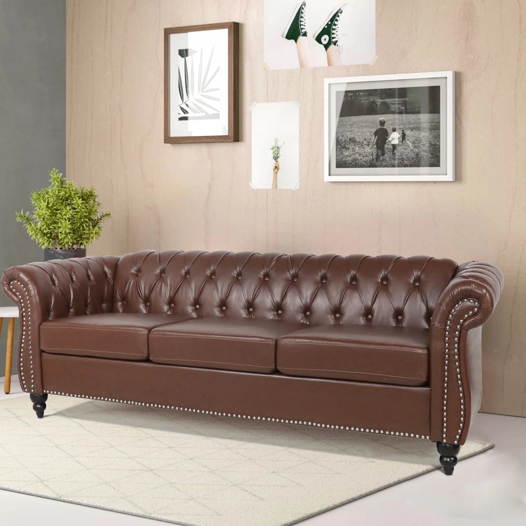 Brown 3 Seater Faux Leather Sofa U663935