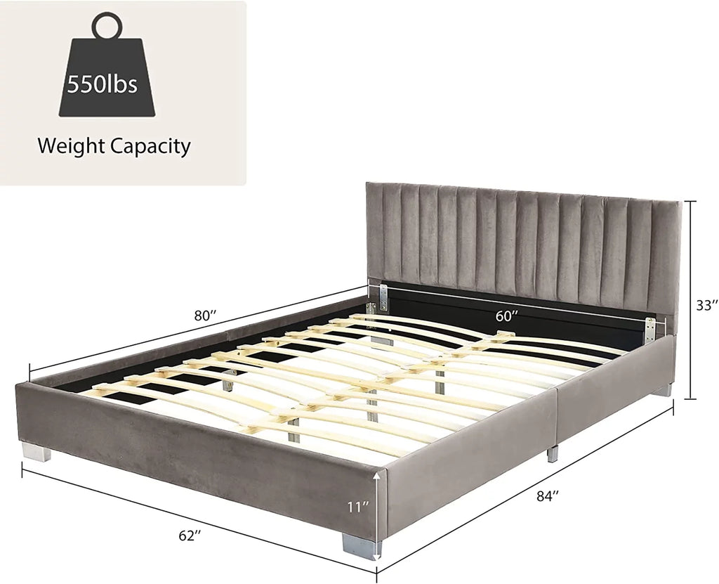 Navy Upholstered Full Size Platform Bed Frame Y9478