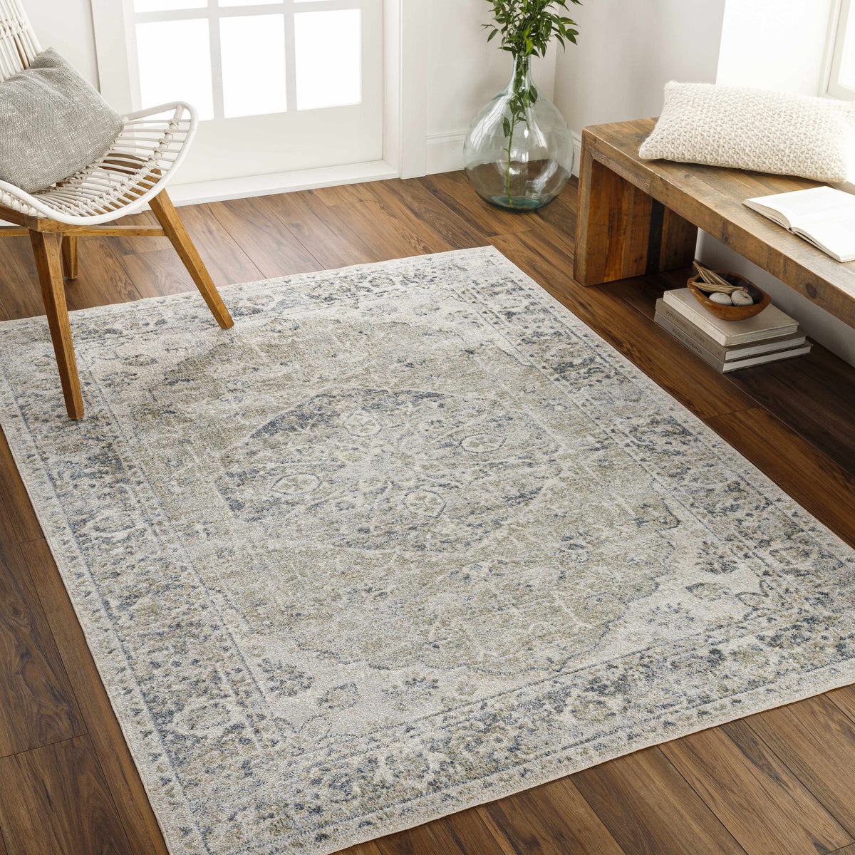 Washable 9x12 Light Sage Area Rug I93518