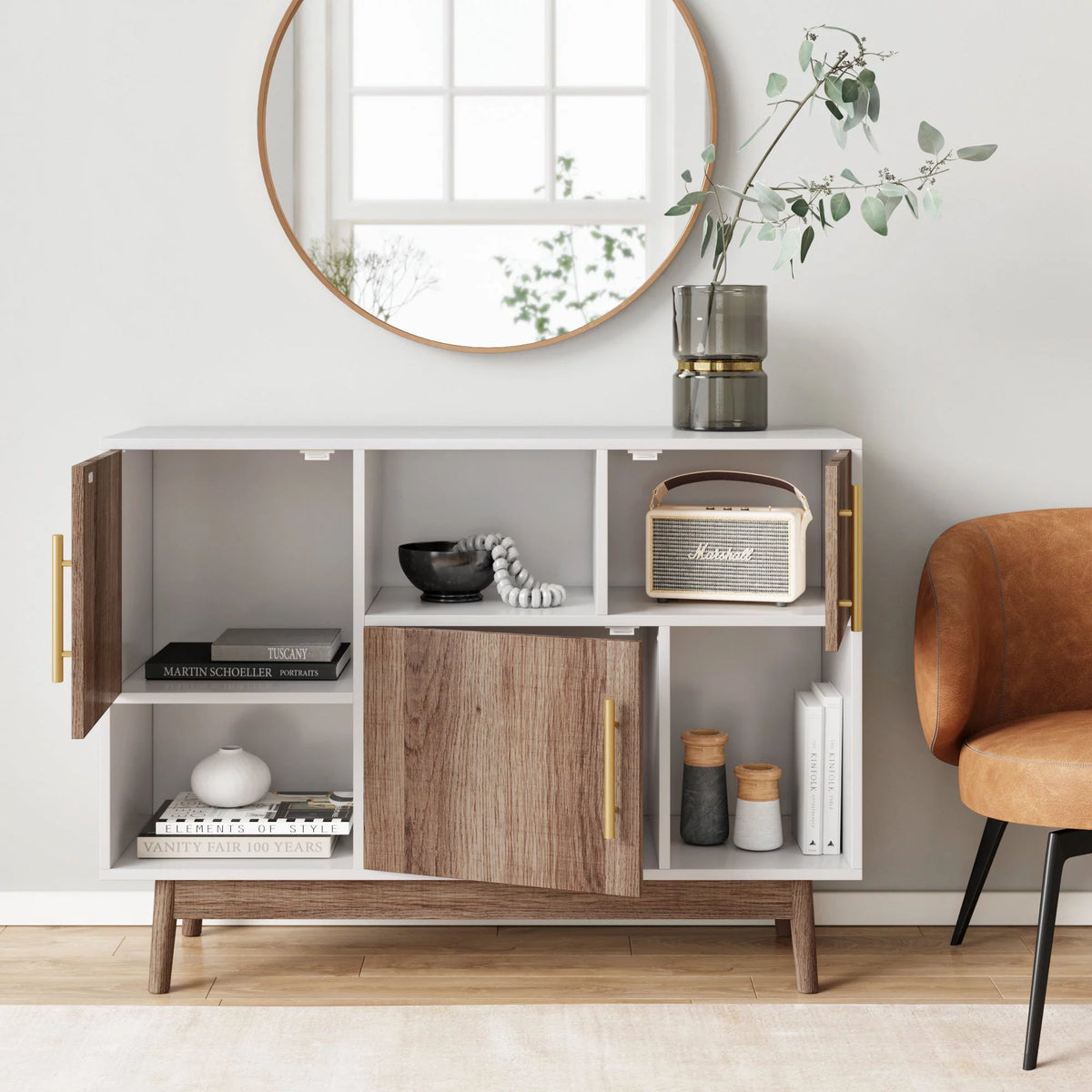 White Cube Storage with Display Shelves and Cabinet Doors E197152