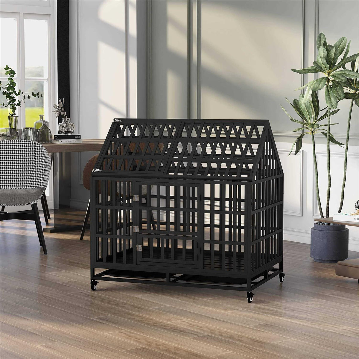 Heavy Duty Metal Dog Crate with 4 Lockable Wheels Z170073