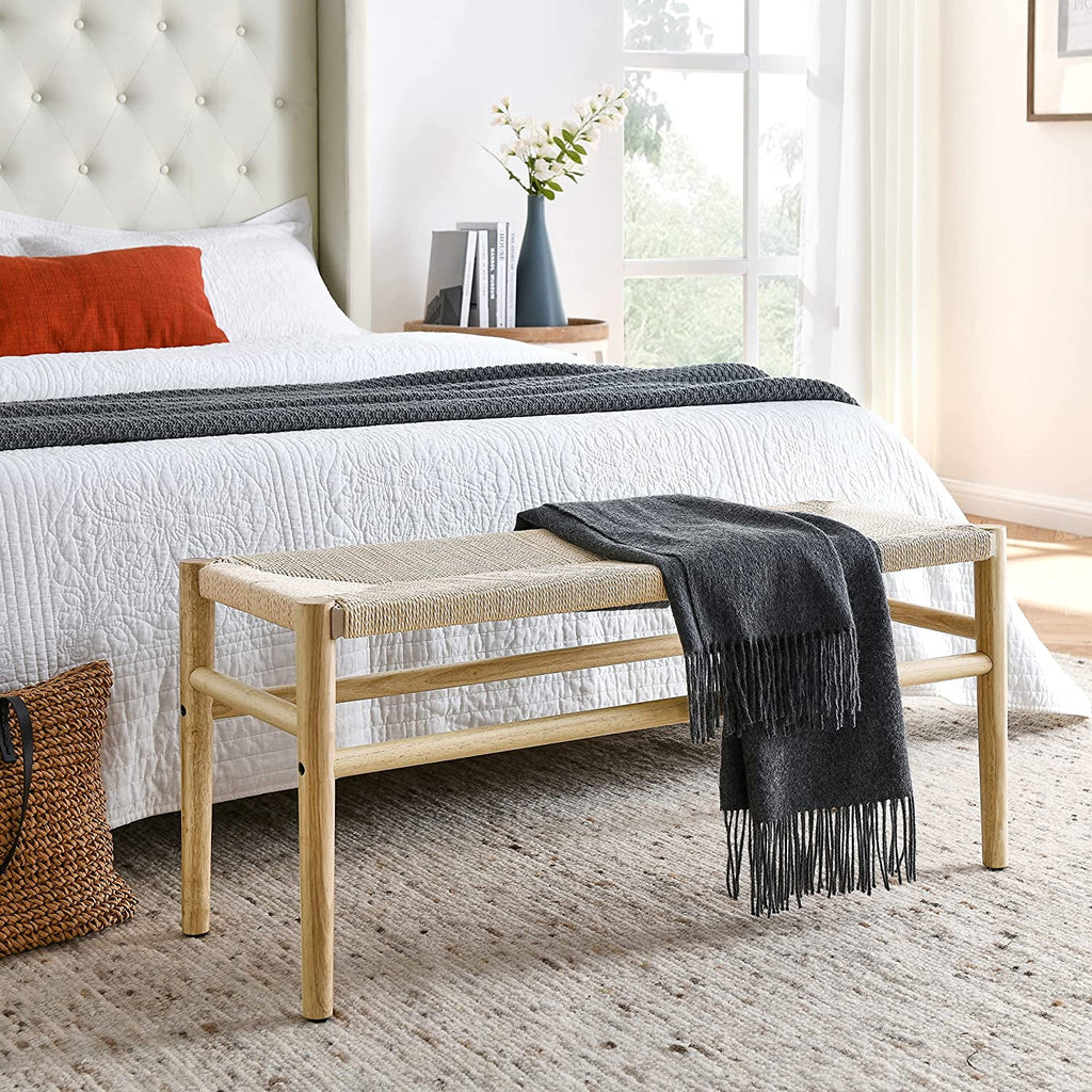Wood Entryway Bench with Weave Rope Top W784398