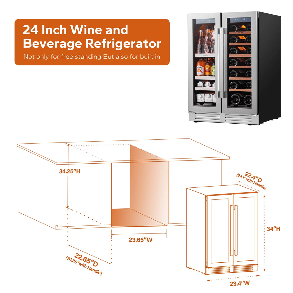 24 inch Dual Zone Wine Cooler Beverage Refrigerator N818