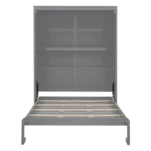 Full Size Murphy Bed with Storage Shelves Gray G772481
