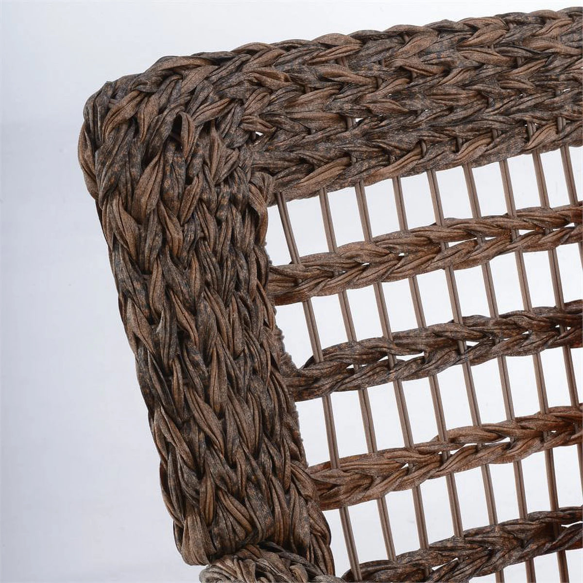 Faux Sea Grass Resin Rattan Patio Armchairs Set, Dark Brown - Set of 2 S179