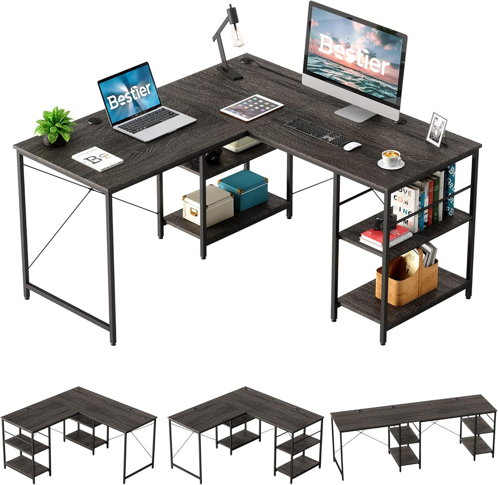 L Shaped Gaming Desk with Shelves 95.2 Inch Reversible Corner Computer Desk Y640