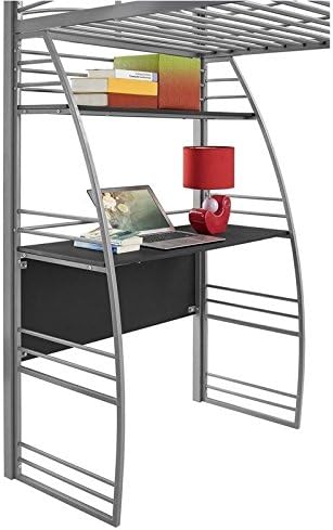 Gray Metal Twin Loft Bed with Desk and Bookcase I128