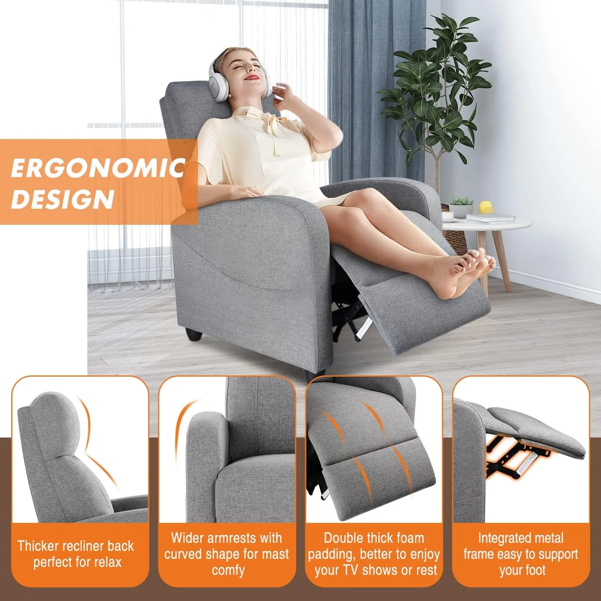 PU Leather Recliner Chair with Lumbar Support W42559
