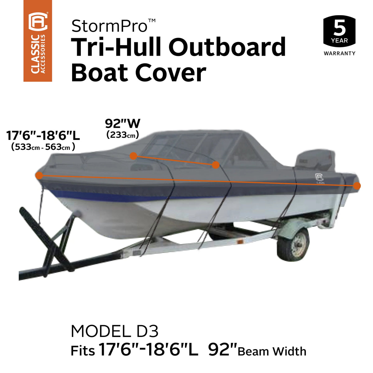 Heavy-Duty Tri-Hull Outboard Boat Cover R4950