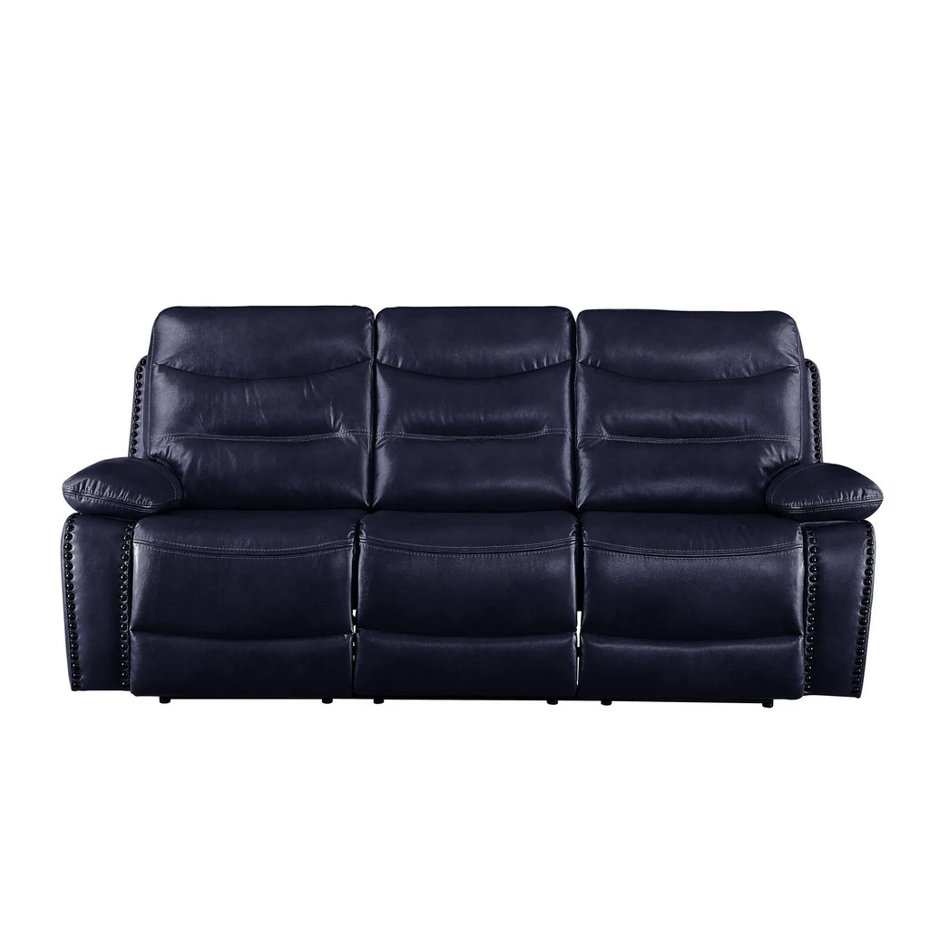Navy Blue Leatherette Tufted Motion Sofa B623