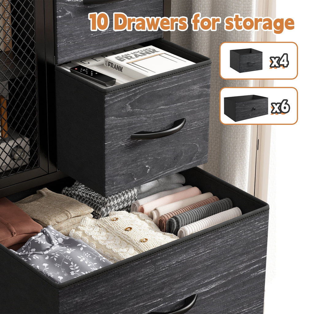 Black 10 Drawer Fabric Dresser with Cabinet W526503