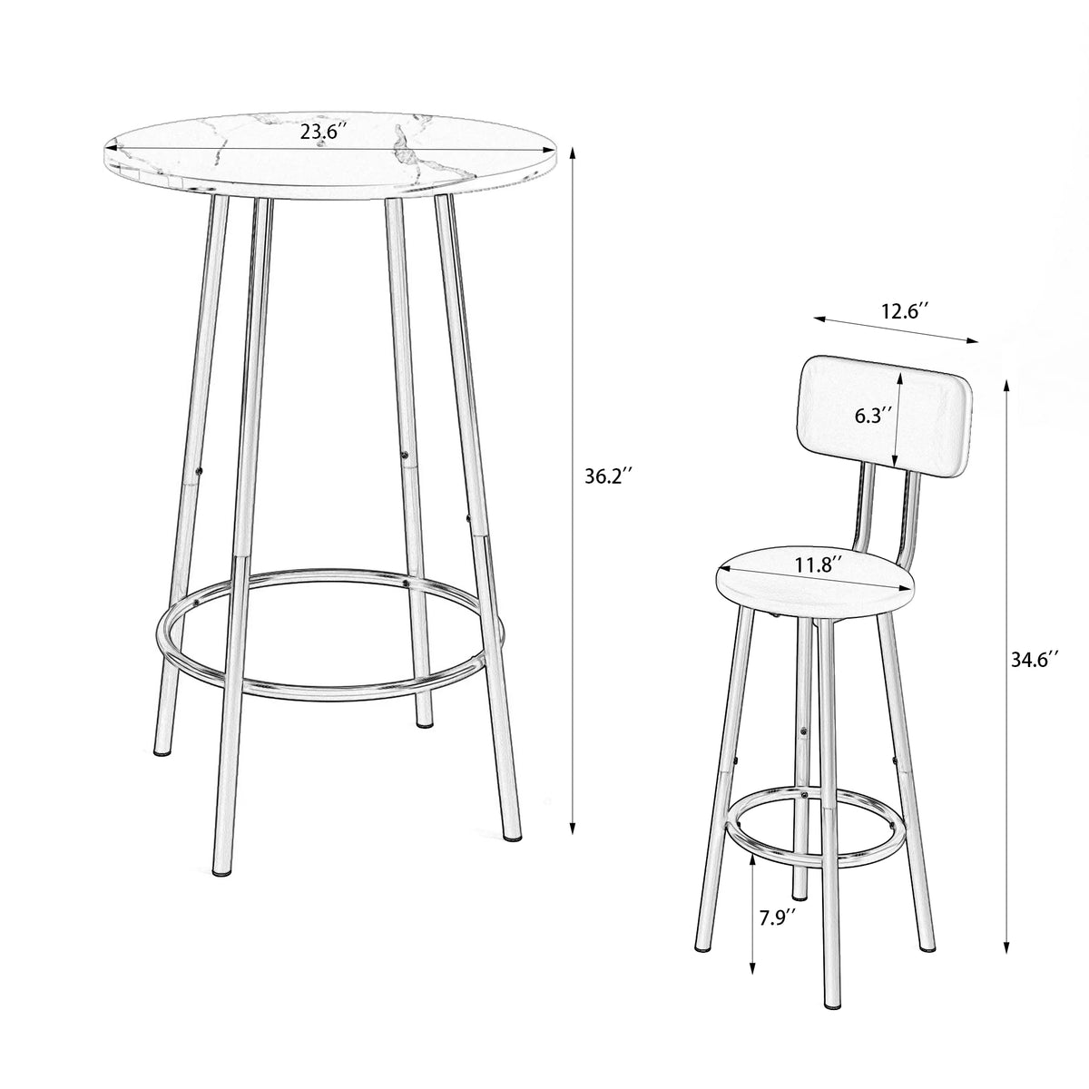 3-Piece Round Bar Table and Stools Set V3407