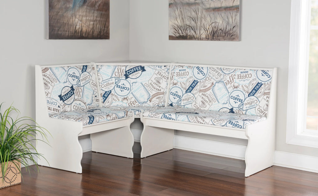 Corner Dining Nook with Table and Bench, Seats 5-6, White I935