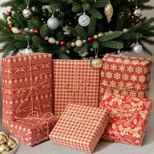 Brown Kraft Christmas Wrapping Paper, 4 Rolls N484