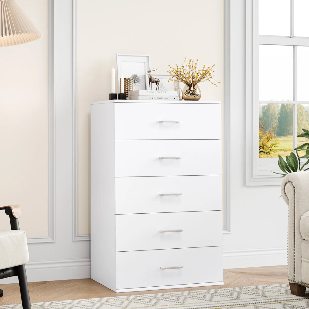 White 5 Drawer Wood Dresser S6779
