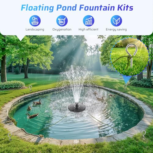 40W 660GPH Floating Pond Fountain with LED Lights and 3 Modes Spray H1601