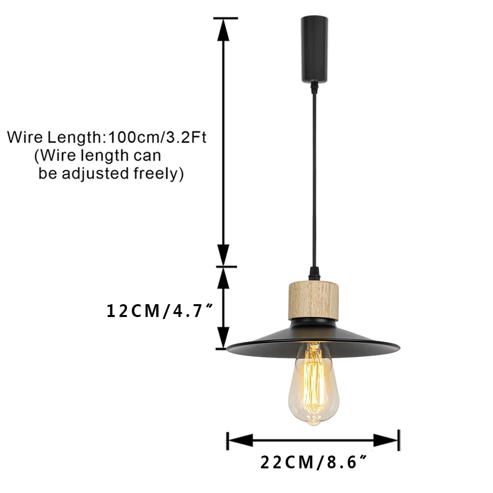 Wood Base Black Metal Shade Track Pendant Light U574