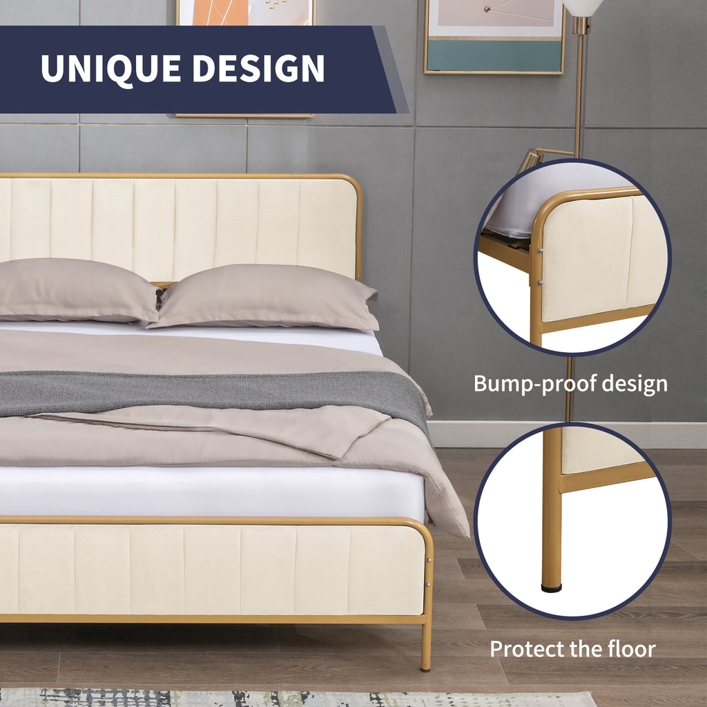 King Size Metal Platform Bed Frame with Dutch Velvet Headboard K357