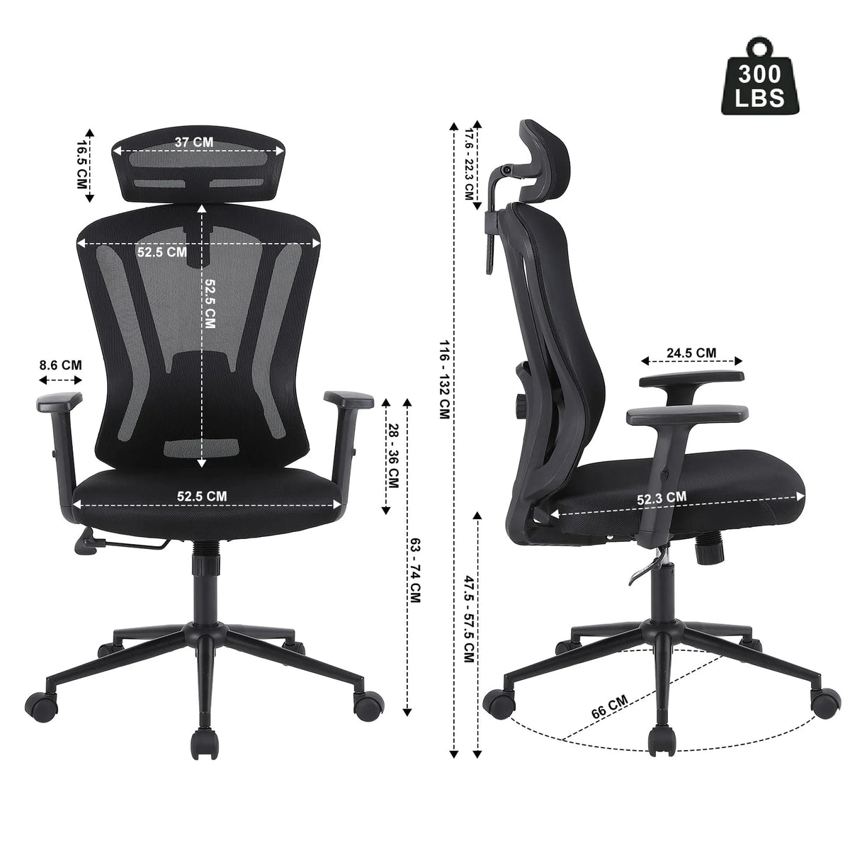 Black Mesh Ergonomic High Back Office Chair with Lumbar Support K478970