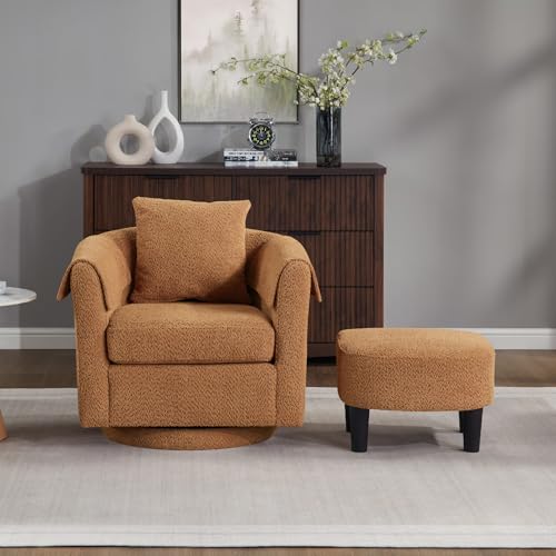 42" Oversized Swivel Barrel Chair with Storage Ottoman F7570