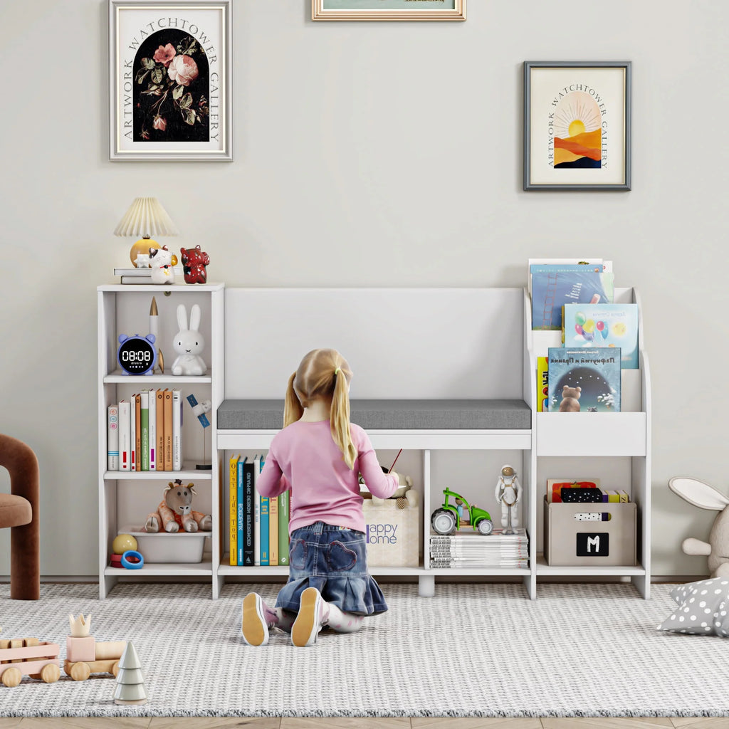 White Kids Bookshelf with Reading Nook X42829