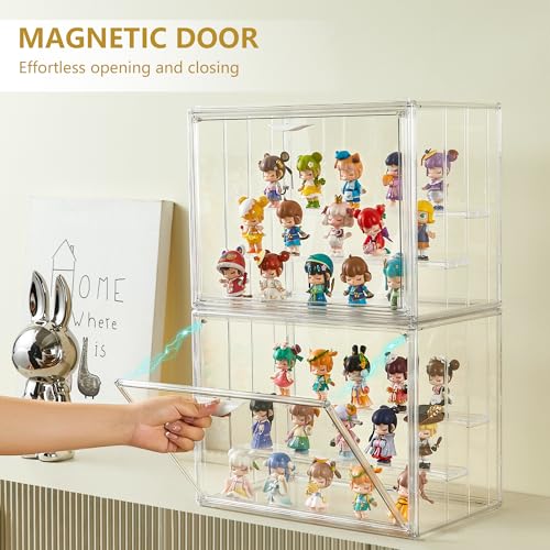 Acrylic 3 Layer Adjustable Display Case with Magnetic Door 2Pack R585