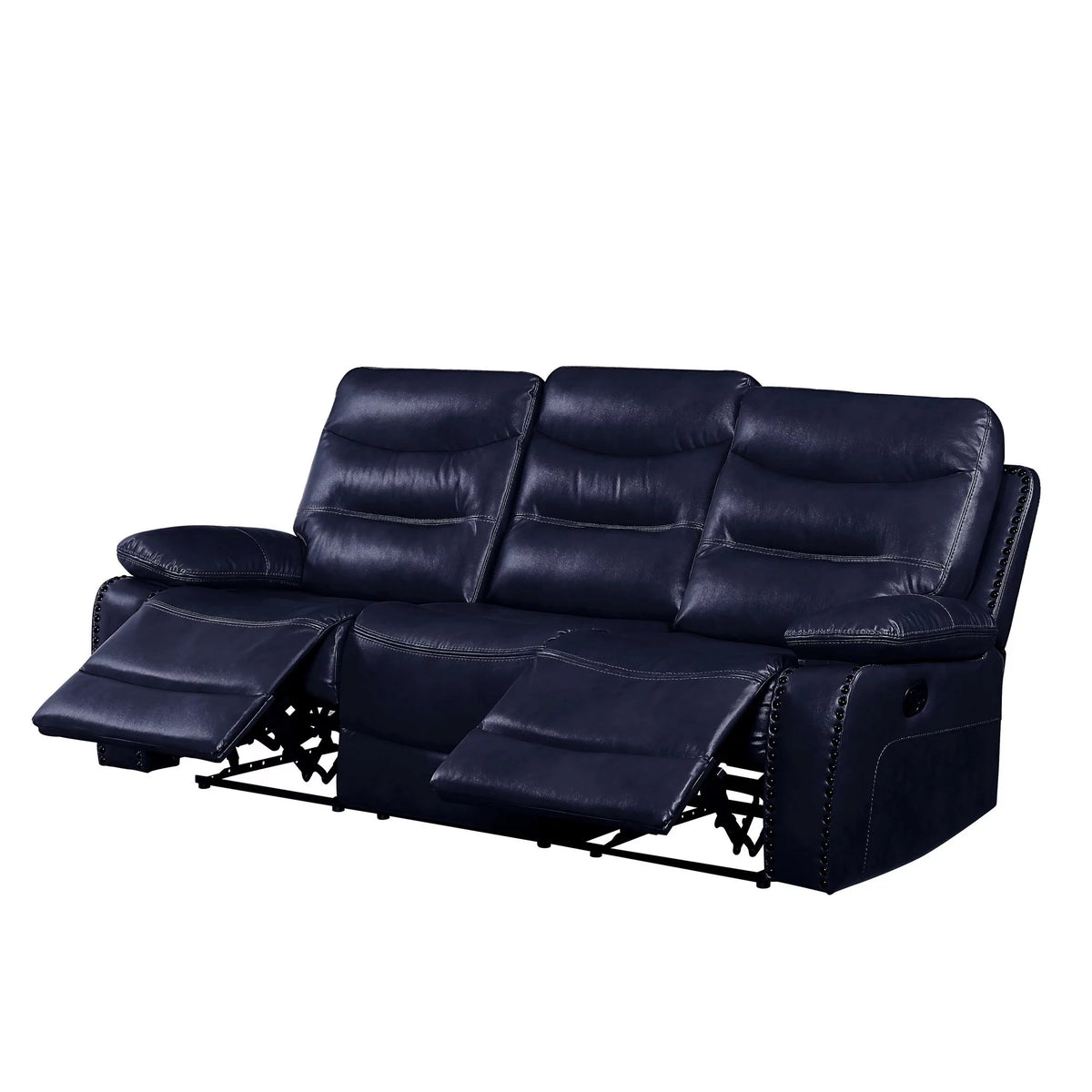 Navy Blue Leatherette Tufted Motion Sofa B623