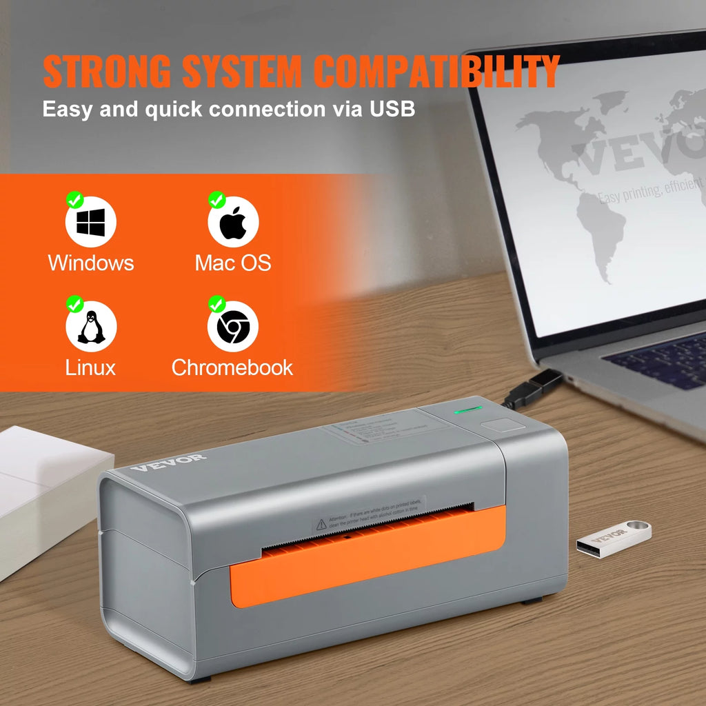 Thermal Label Printer, 203DPI USB Connection, Gray D614