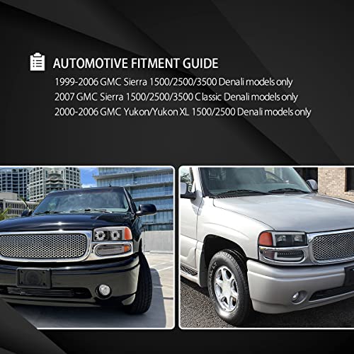 Compatible with 2000-2006 GMC Sierra Denali Black Smoke LED Tube Headlights + Sequential Bumper Lights Q282434