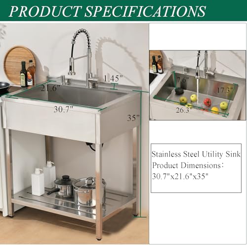 Stainless Steel Freestanding Utility Sink with Faucet N679328